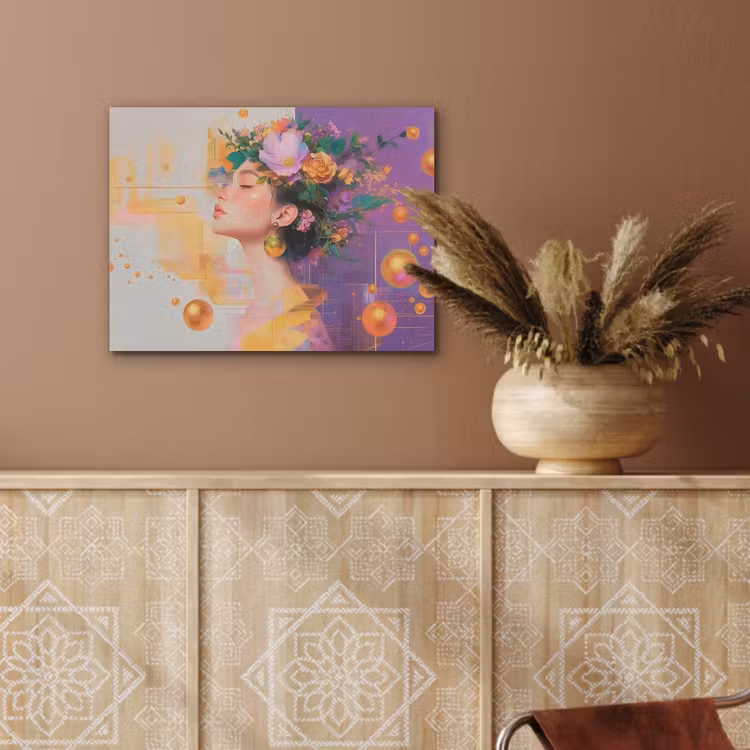 Abstract - Vrouw - Bloemenkroon - Goud PET vilt klein -sfeer4
