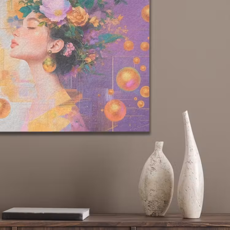 Abstract - Vrouw - Bloemenkroon - Goud PET vilt klein -sfeer6_closeup