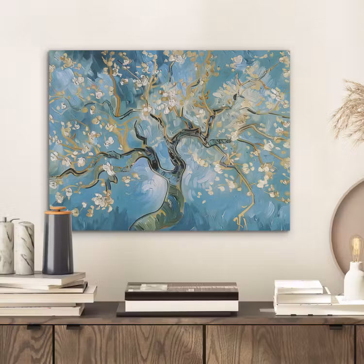 Amandelbloesem boom - Blauw - Abstract PET vilt klein -sfeer1
