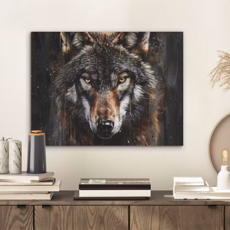 Dieren - Wolf - Portret - Zwart - Bruin PET vilt klein -sfeer1