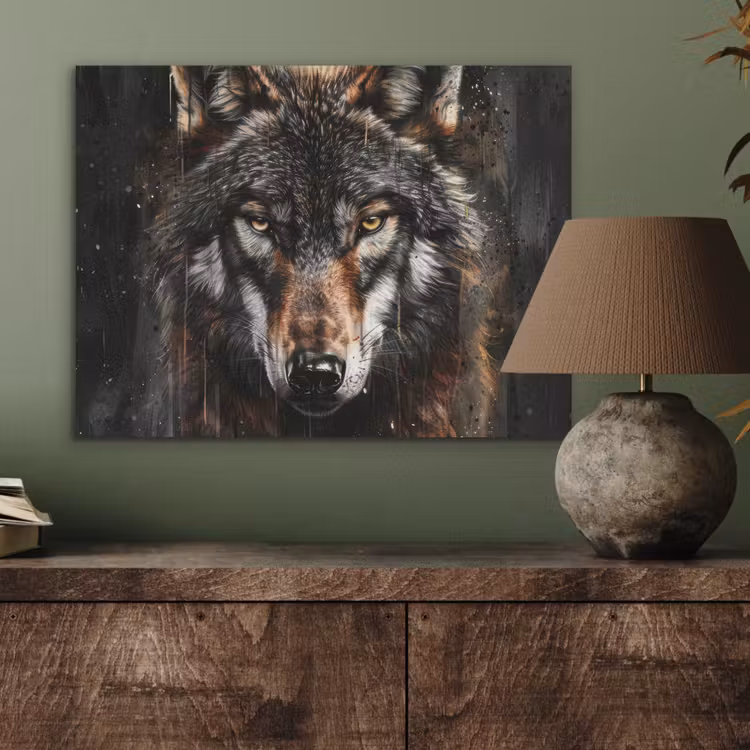 Dieren - Wolf - Portret - Zwart - Bruin PET vilt klein -sfeer2