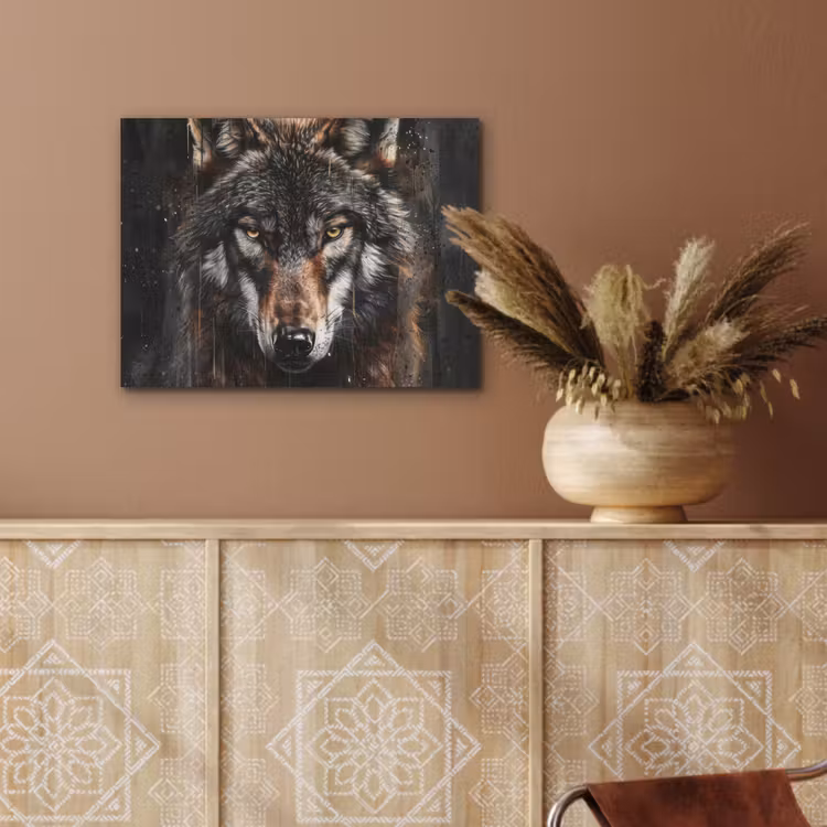 Dieren - Wolf - Portret - Zwart - Bruin PET vilt klein -sfeer4