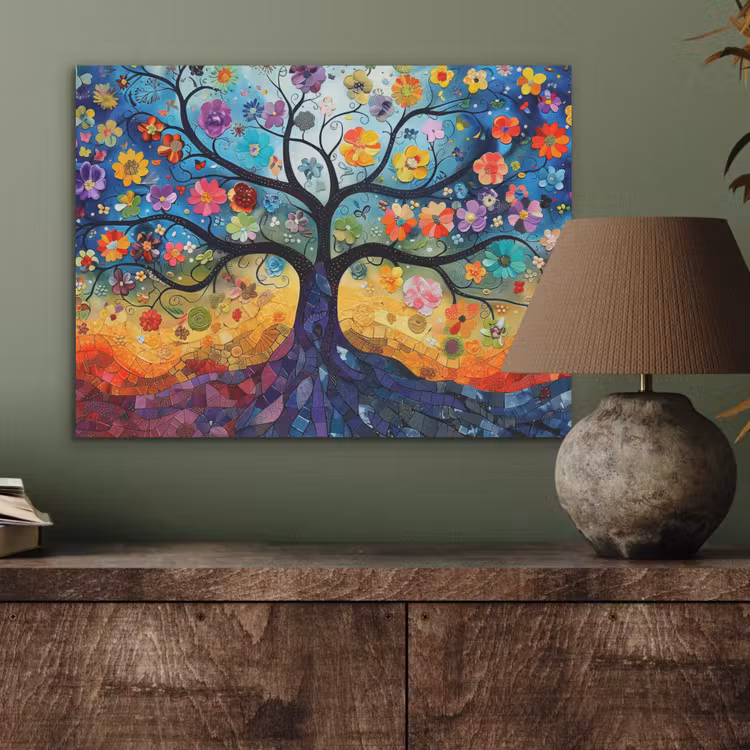 Kunst - Levensboom - Bloemen - Hippie PET vilt klein -sfeer2