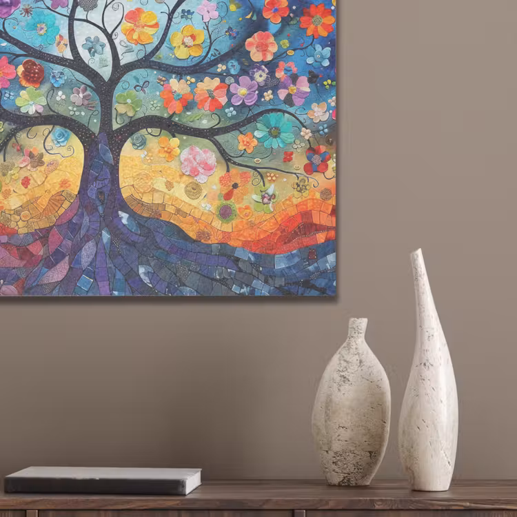 Kunst - Levensboom - Bloemen - Hippie PET vilt klein -sfeer6_closeup