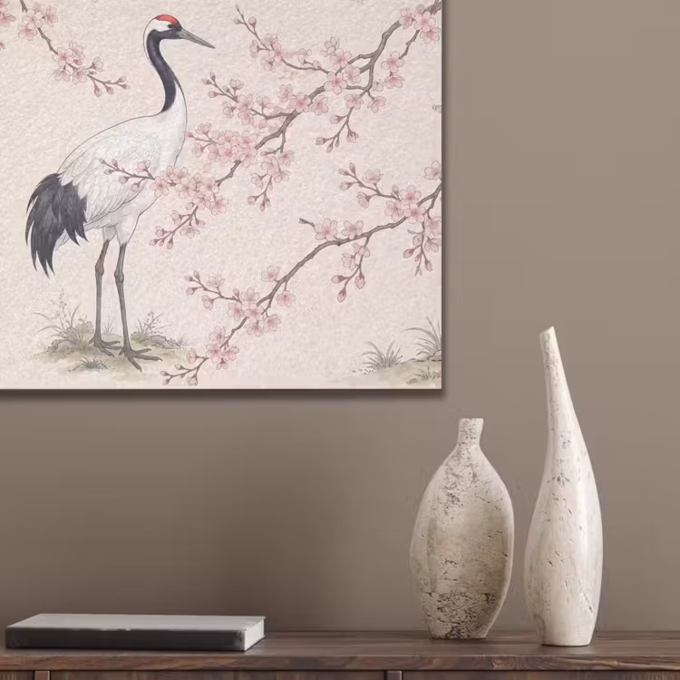 Aziatisch - Kraanvogel - Beige PET vilt klein -sfeer6_closeup