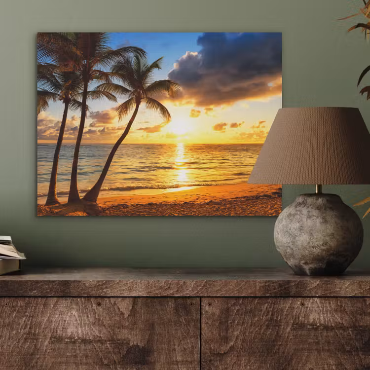 Strand - Horizon - Zonsondergang - Palmboom - Zee PET vilt klein -sfeer2