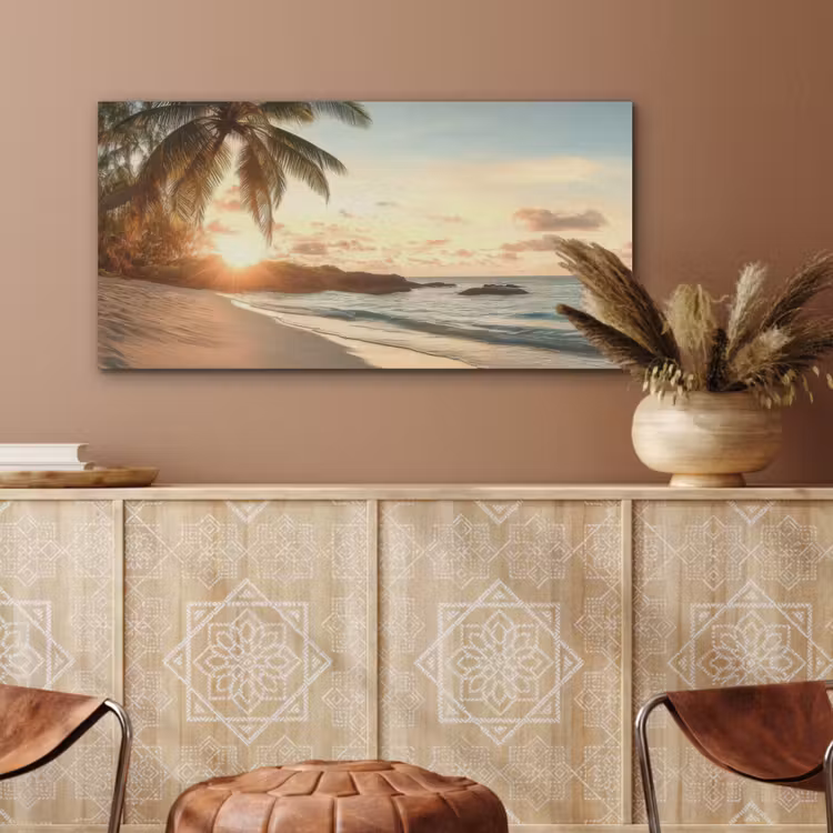 Strand - Palmbomen - Oceaan - Zonsondergang PET vilt middel -sfeer4