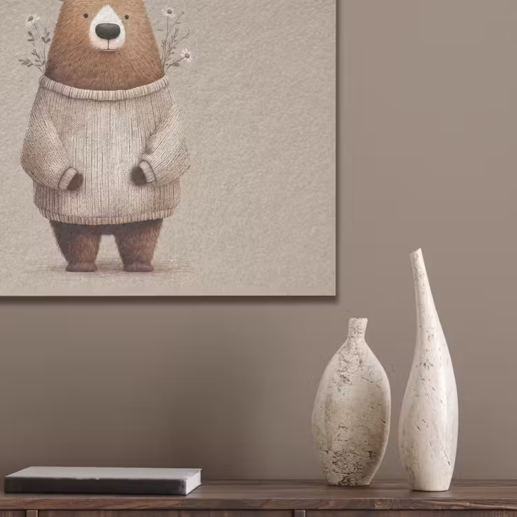 Beer - Witte bloemen - Knus PET vilt klein -sfeer6_closeup