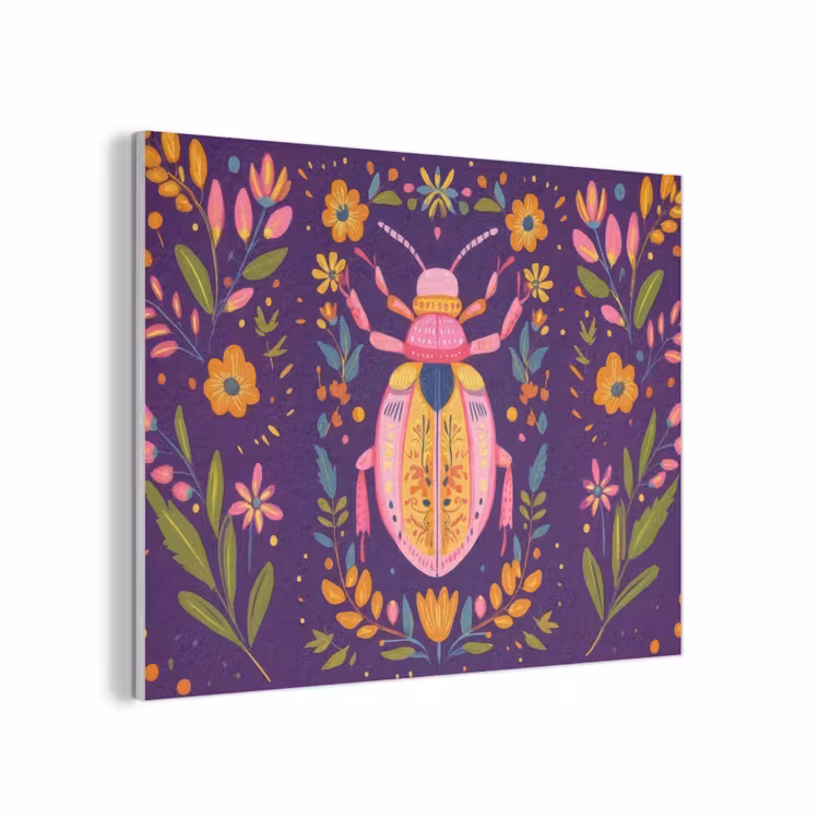 Kever - Felgekleurd - Bloemen - Bladeren PET vilt klein -3d