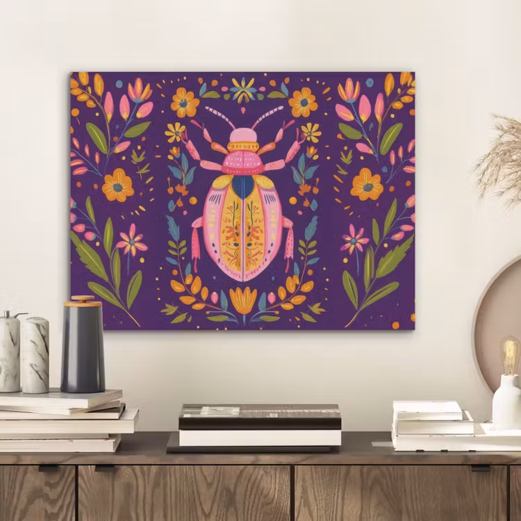 Kever - Felgekleurd - Bloemen - Bladeren PET vilt klein -sfeer1