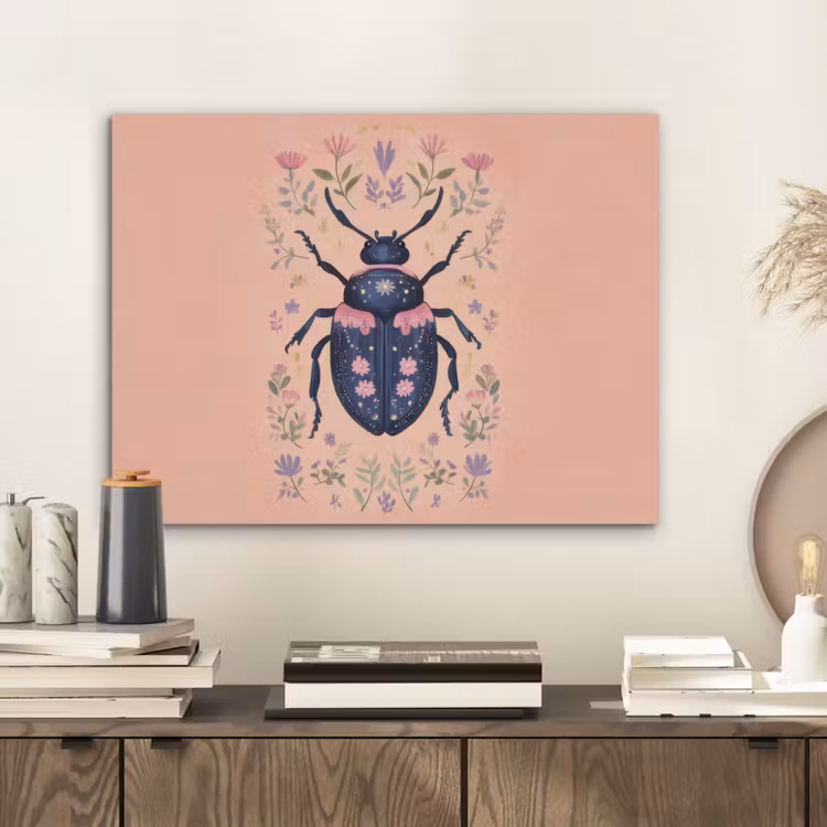 Kever - Donkerblauw - Bloemen - Sierlijk PET vilt klein -sfeer1