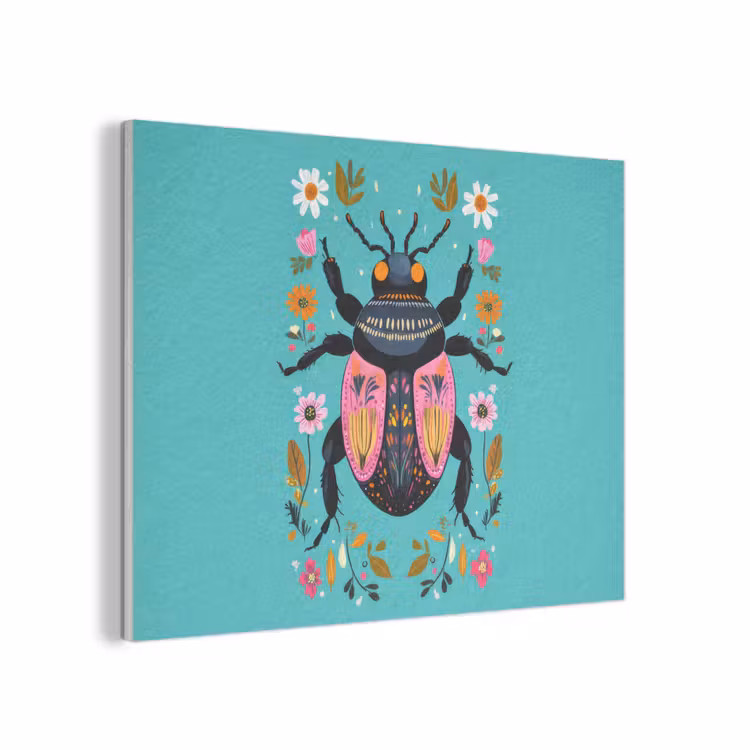 Kever - Bloemmotieven - Turquoise - Bladeren PET vilt klein -3d