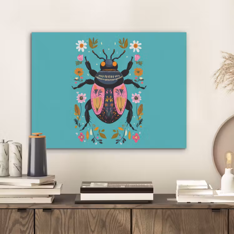 Kever - Bloemmotieven - Turquoise - Bladeren PET vilt klein -sfeer1