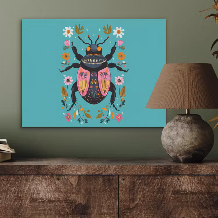 Kever - Bloemmotieven - Turquoise - Bladeren PET vilt klein -sfeer2
