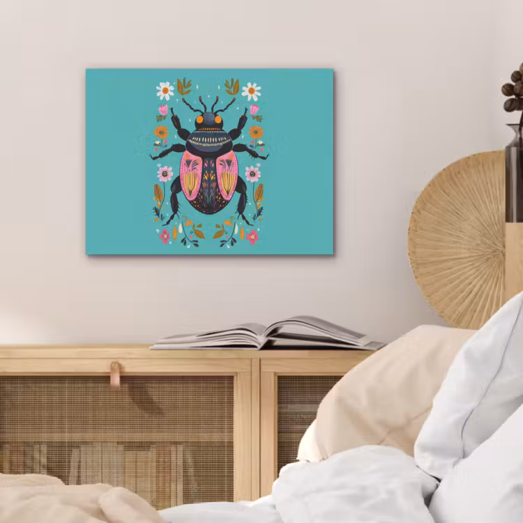 Kever - Bloemmotieven - Turquoise - Bladeren PET vilt klein -sfeer3