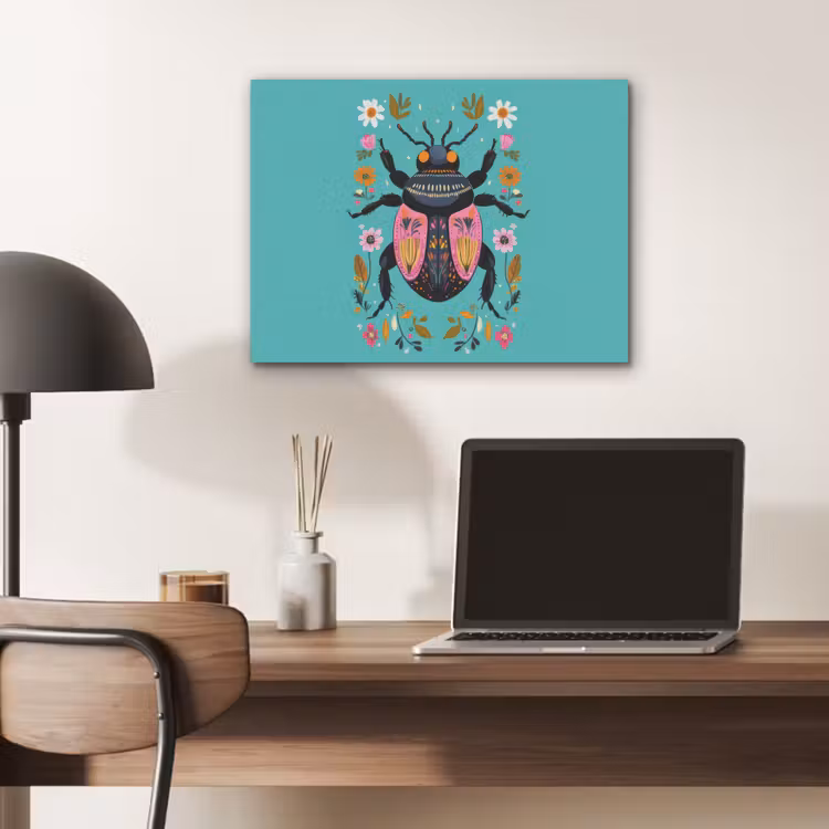 Kever - Bloemmotieven - Turquoise - Bladeren PET vilt klein -sfeer5