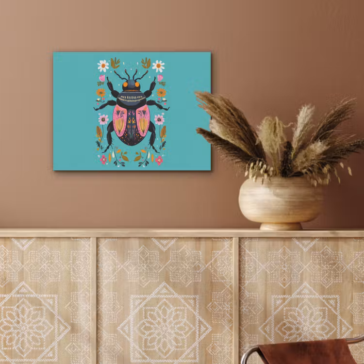 Kever - Bloemmotieven - Turquoise - Bladeren PET vilt klein -sfeer4