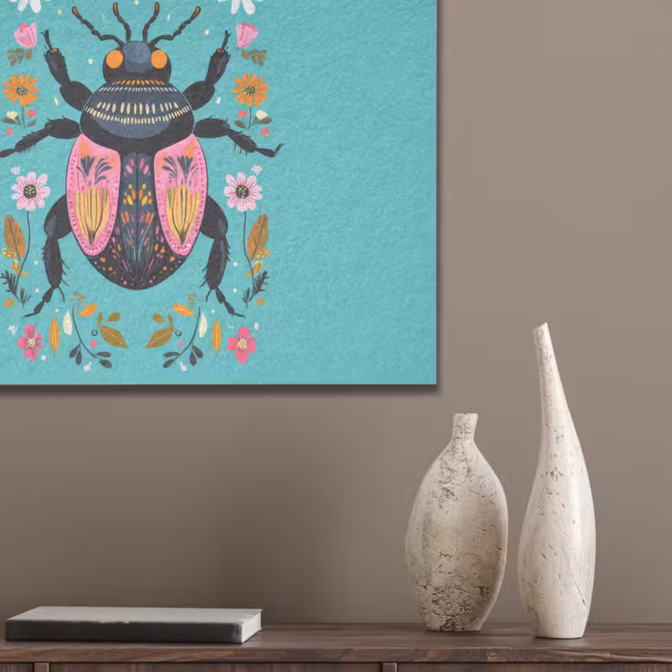 Kever - Bloemmotieven - Turquoise - Bladeren PET vilt klein -sfeer6_closeup