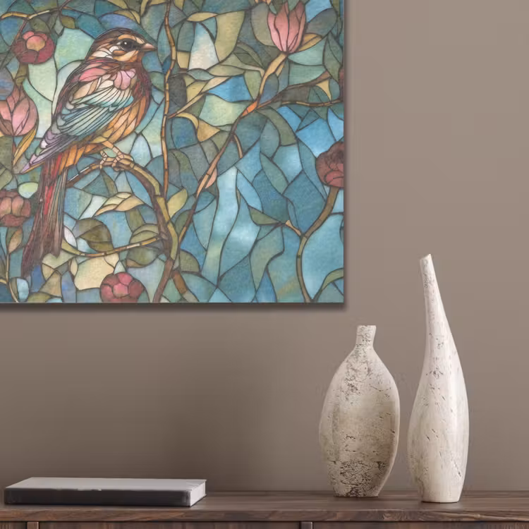 Vogel - Tak - Rozen - Mozaïek PET vilt klein -sfeer6_closeup