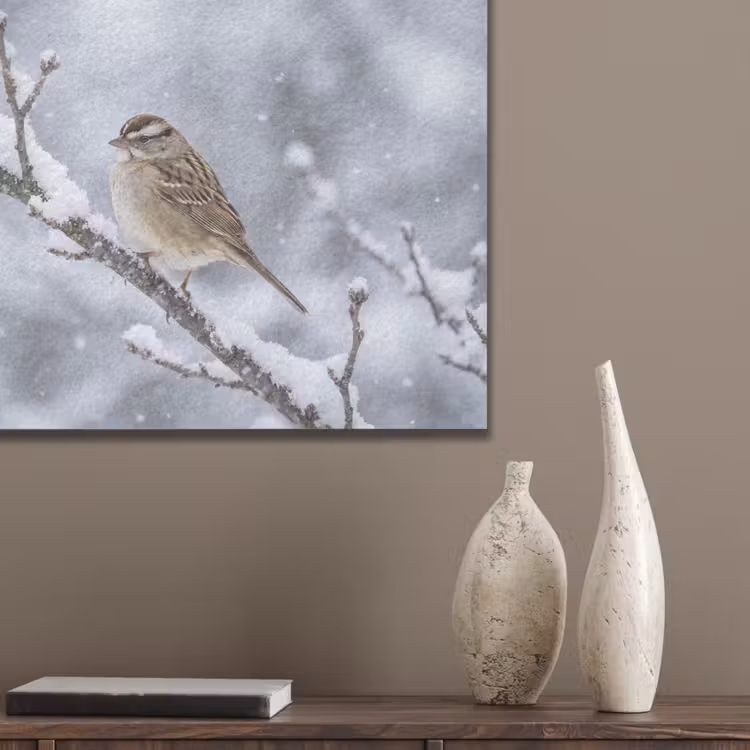 Vogel - Tak - Sneeuw - Winter PET vilt klein -sfeer6_closeup