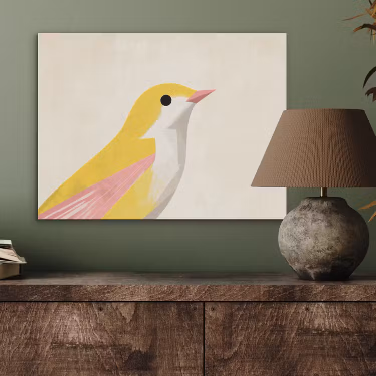 Vogel - Minimalistisch - Geel PET vilt klein -sfeer2