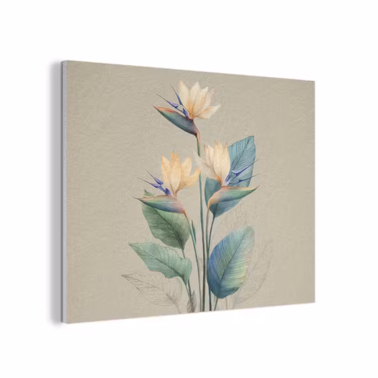 Paradijsvogelbloemen - Blauwgroene bladeren - Beige PET vilt klein -3d