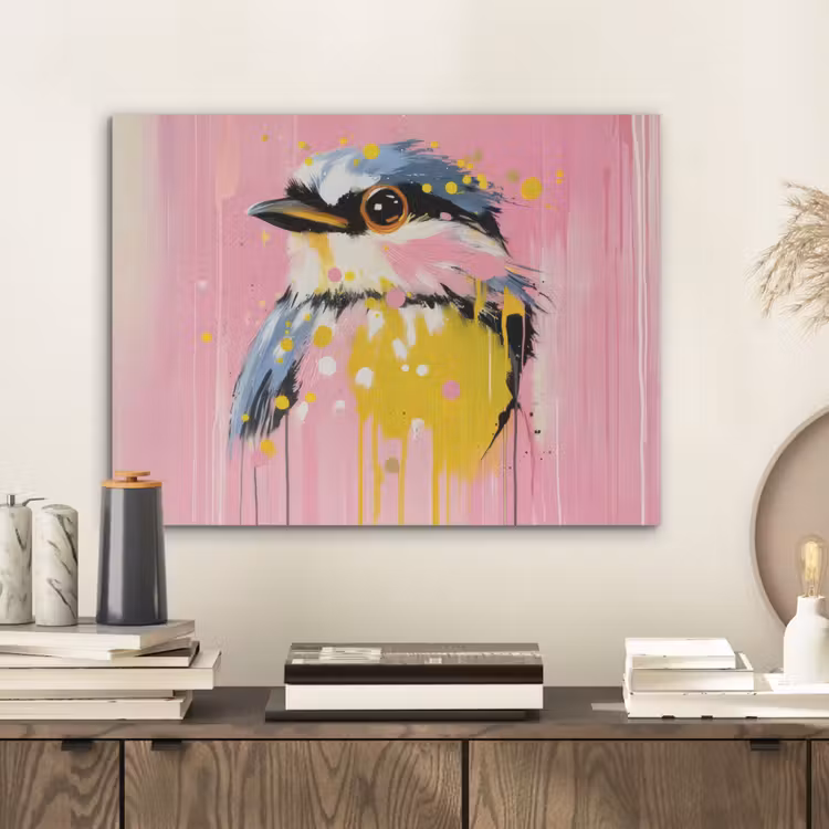 Vogel - Roze - Geel - Blauw PET vilt klein -sfeer1