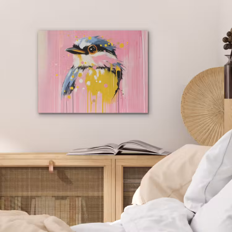 Vogel - Roze - Geel - Blauw PET vilt klein -sfeer3