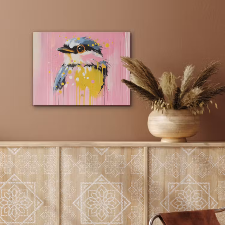 Vogel - Roze - Geel - Blauw PET vilt klein -sfeer4