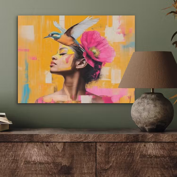 Vogel - Vrouw - Abstract - Bloem PET vilt klein -sfeer2