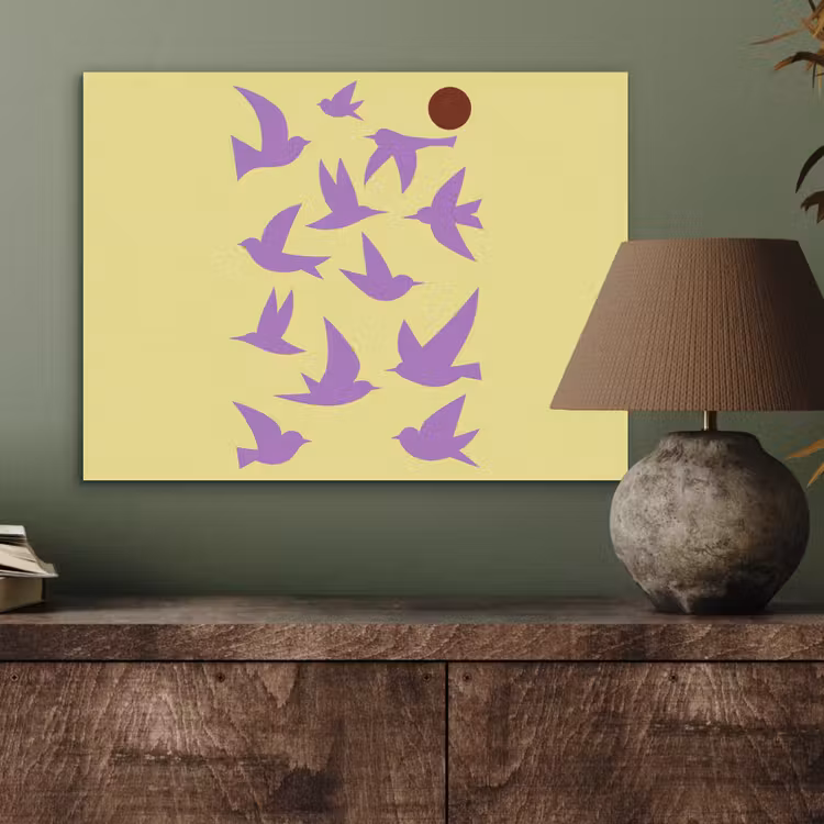 Vogels - Cirkel - Geel - Beweging PET vilt klein -sfeer2