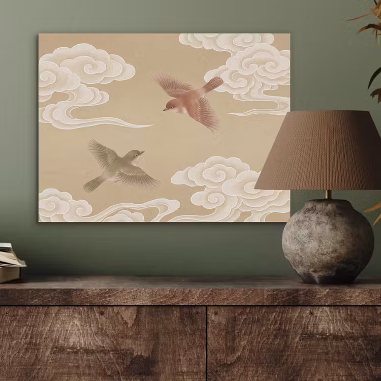 Vogels - Vliegen - Beige PET vilt klein -sfeer2