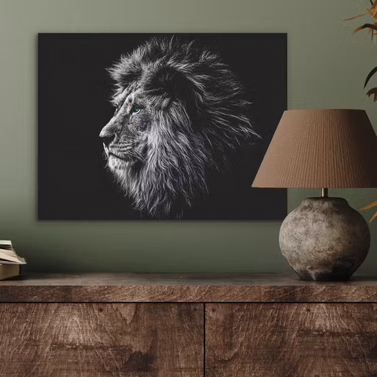 Zwart Wit - Leeuw - Kop - Dieren PET vilt klein -sfeer2