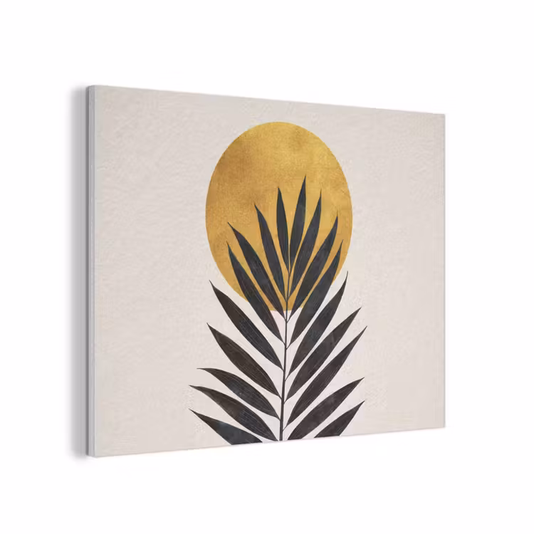 Zwart palmblad - Gouden cirkel - Beige achtergrond PET vilt klein -3d