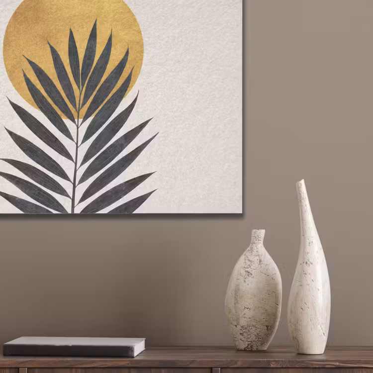 Zwart palmblad - Gouden cirkel - Beige achtergrond PET vilt klein -sfeer6_closeup