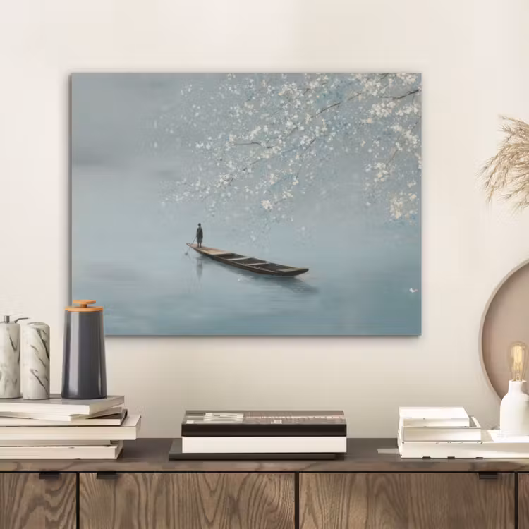 Bloesems - Minimalistisch - Wateroppervlak - Boot PET vilt klein -sfeer1