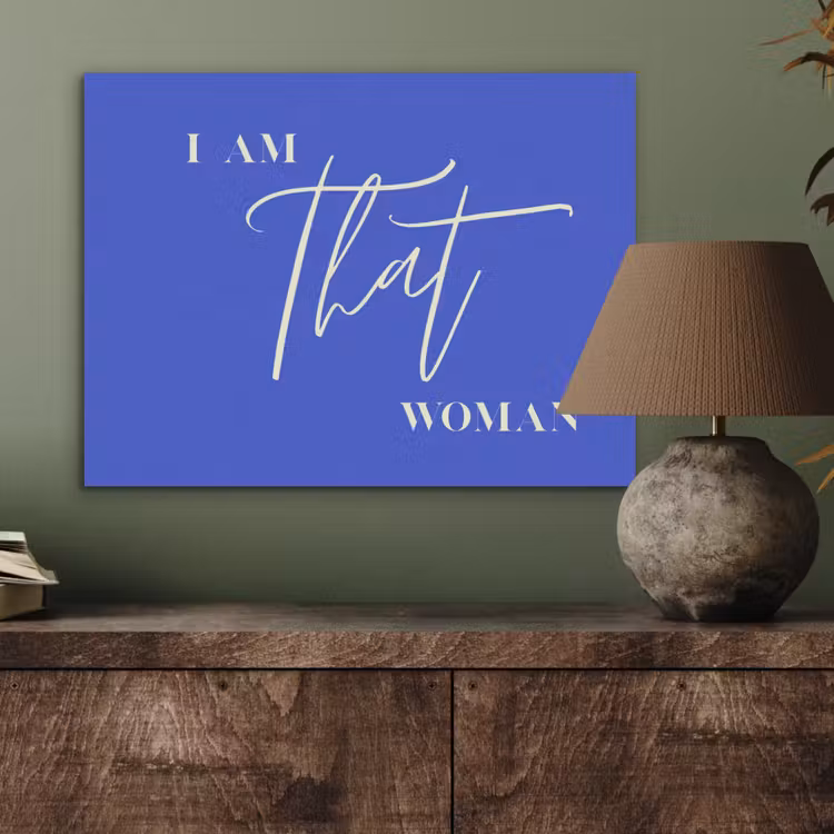 Blauw - I am that woman - Sierlijk - Minimalistisch PET vilt klein -sfeer2