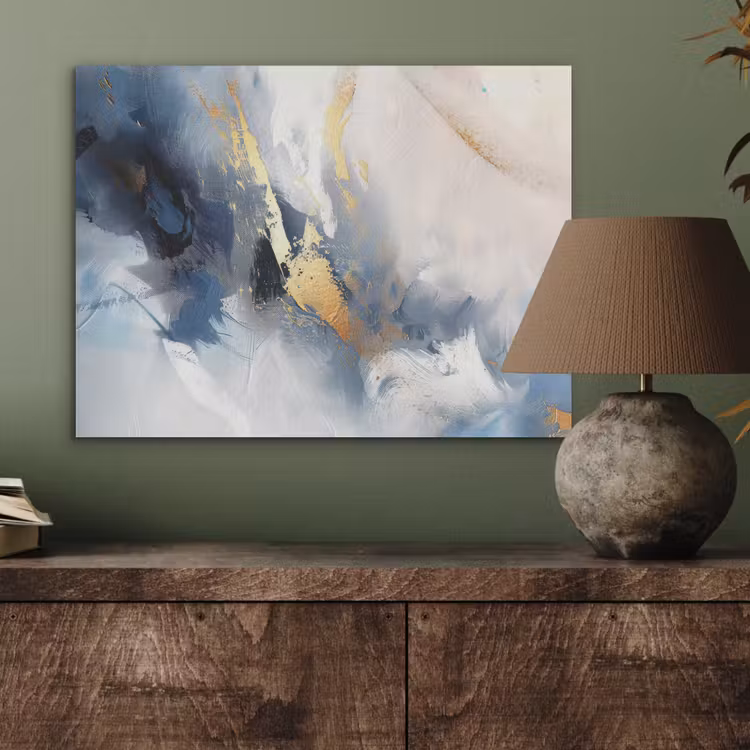 Blauw - Modern - Marmer - Abstract - Goud PET vilt klein -sfeer2