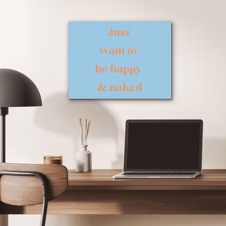 Blauw - Oranje - Just want to be happy & naked PET vilt klein -sfeer5