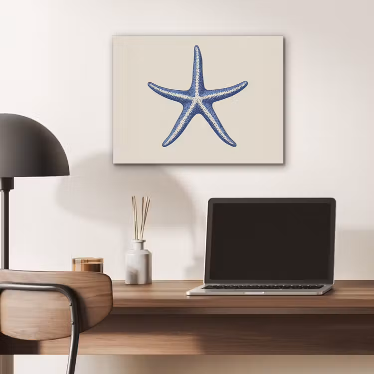 Blauwe zeester - Minimalistisch - Beige PET vilt klein -sfeer5