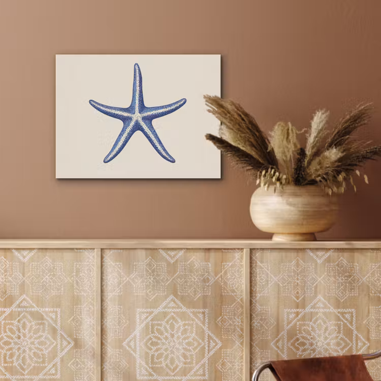 Blauwe zeester - Minimalistisch - Beige PET vilt klein -sfeer4