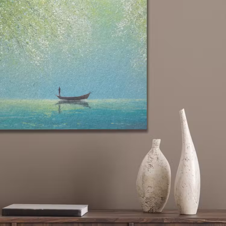 Bootje - Water - Bladeren - Bloesems PET vilt klein -sfeer6_closeup
