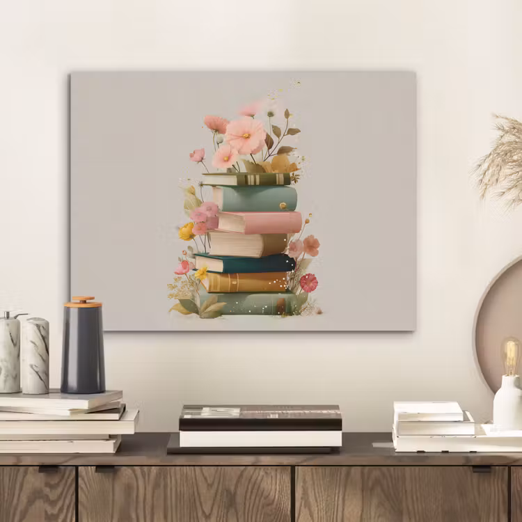 Boeken - Stapel - Bloemen - Kleurrijk PET vilt klein -sfeer1