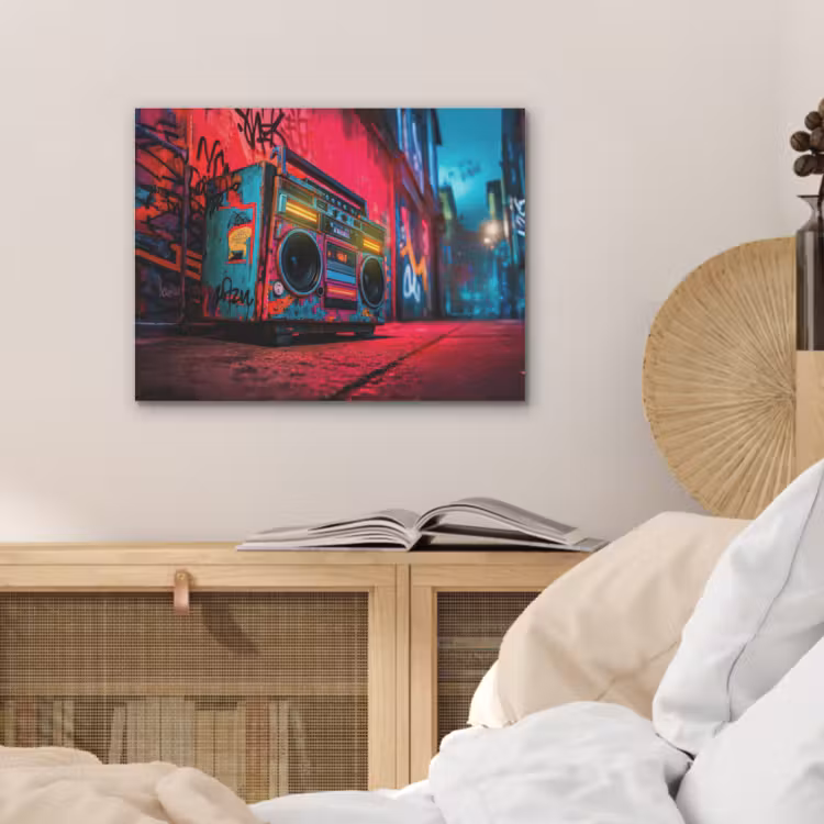 Boombox - Rood - Graffiti - Neon PET vilt klein -sfeer3