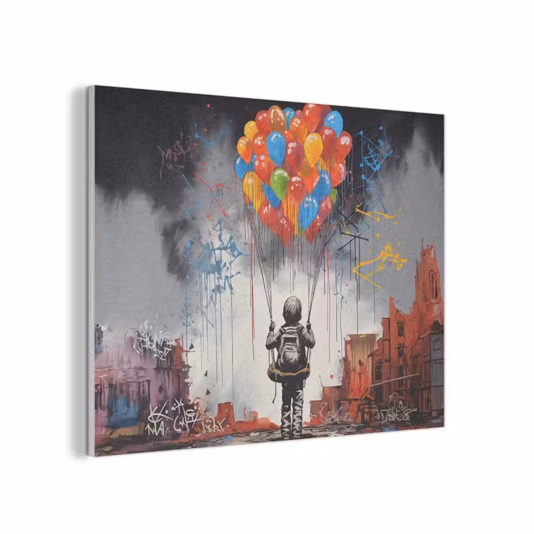 Jongen - Ballonnen - Gebouwen - Kunst PET vilt klein -3d