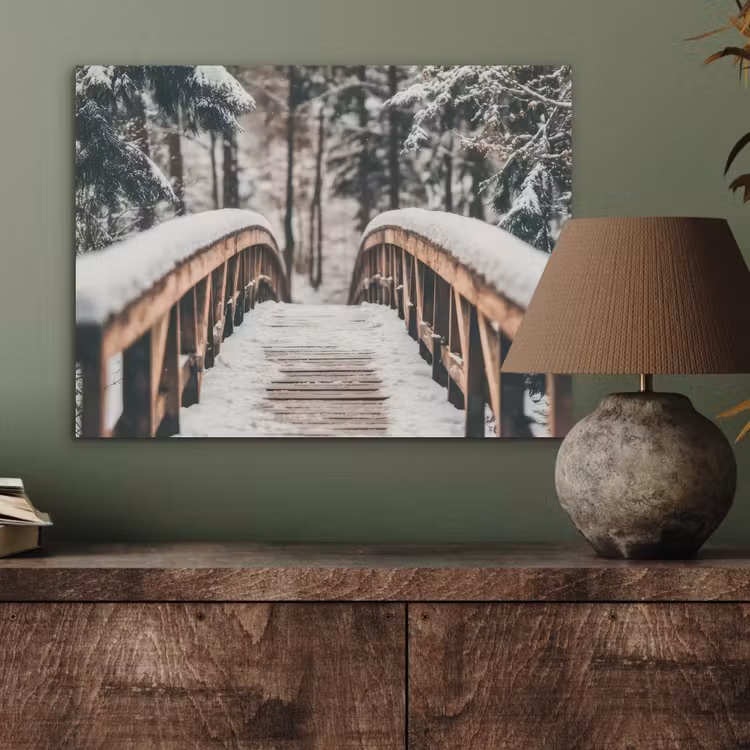 Brug - Winterlandschap - Bos - Natuur - Sneeuw PET vilt klein -sfeer2