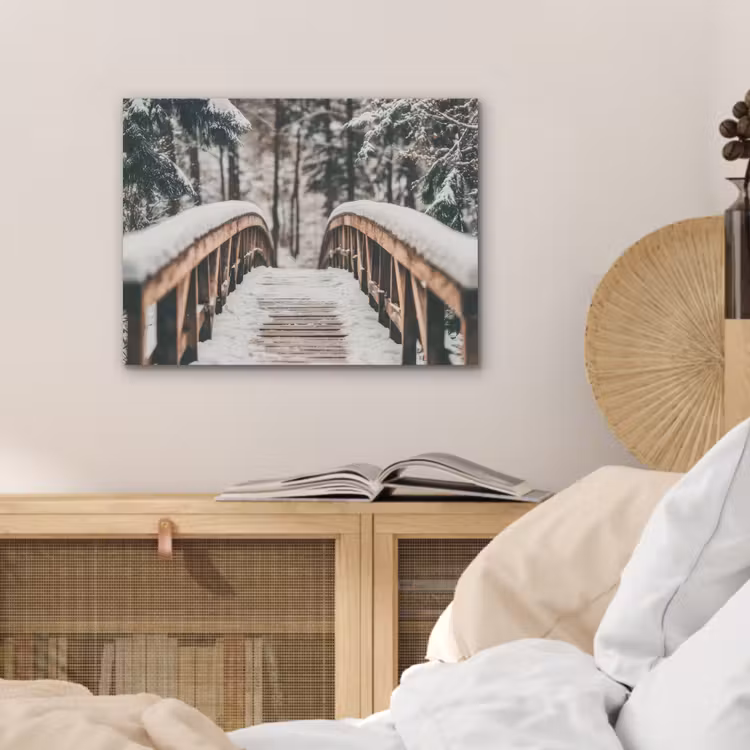 Brug - Winterlandschap - Bos - Natuur - Sneeuw PET vilt klein -sfeer3