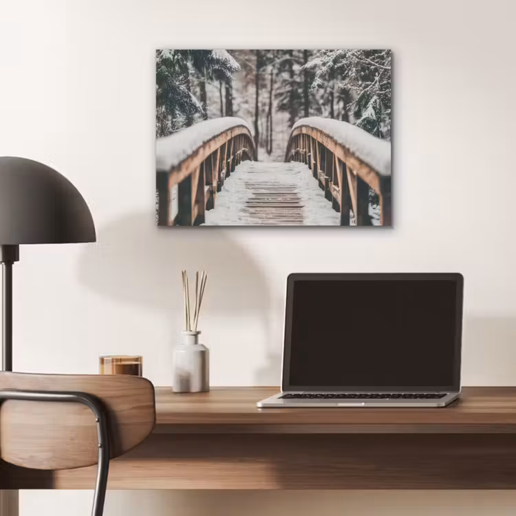 Brug - Winterlandschap - Bos - Natuur - Sneeuw PET vilt klein -sfeer5