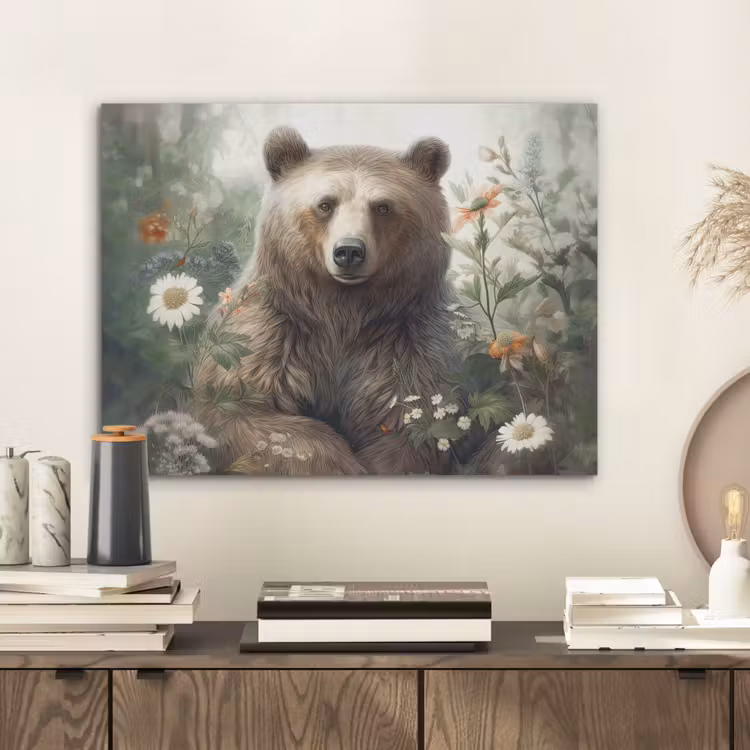 Bruine beer - Wilde dieren - Bloemen - Planten PET vilt klein -sfeer1
