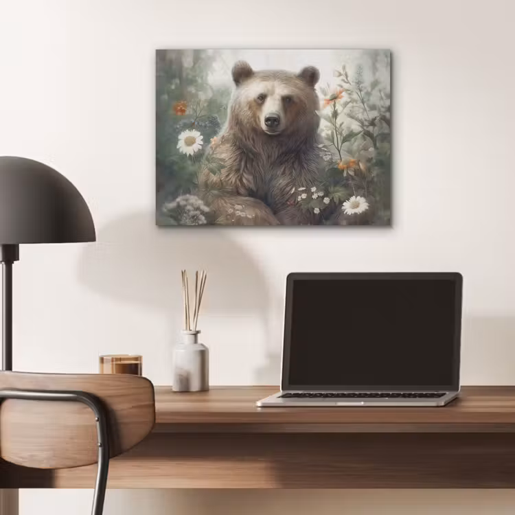 Bruine beer - Wilde dieren - Bloemen - Planten PET vilt klein -sfeer5